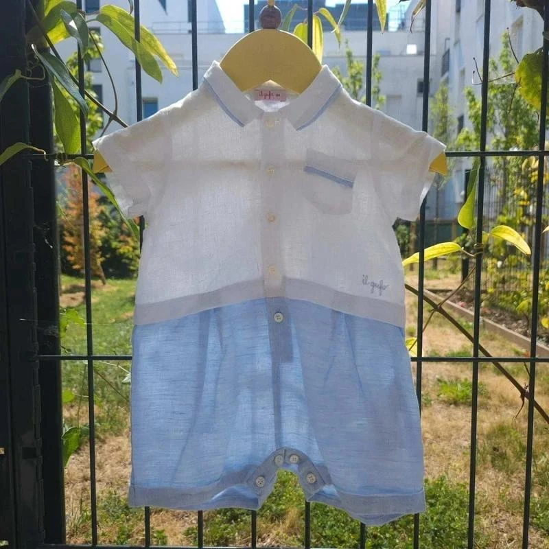 Il Gufo combishort branco azul linho 100% linho – photo 2